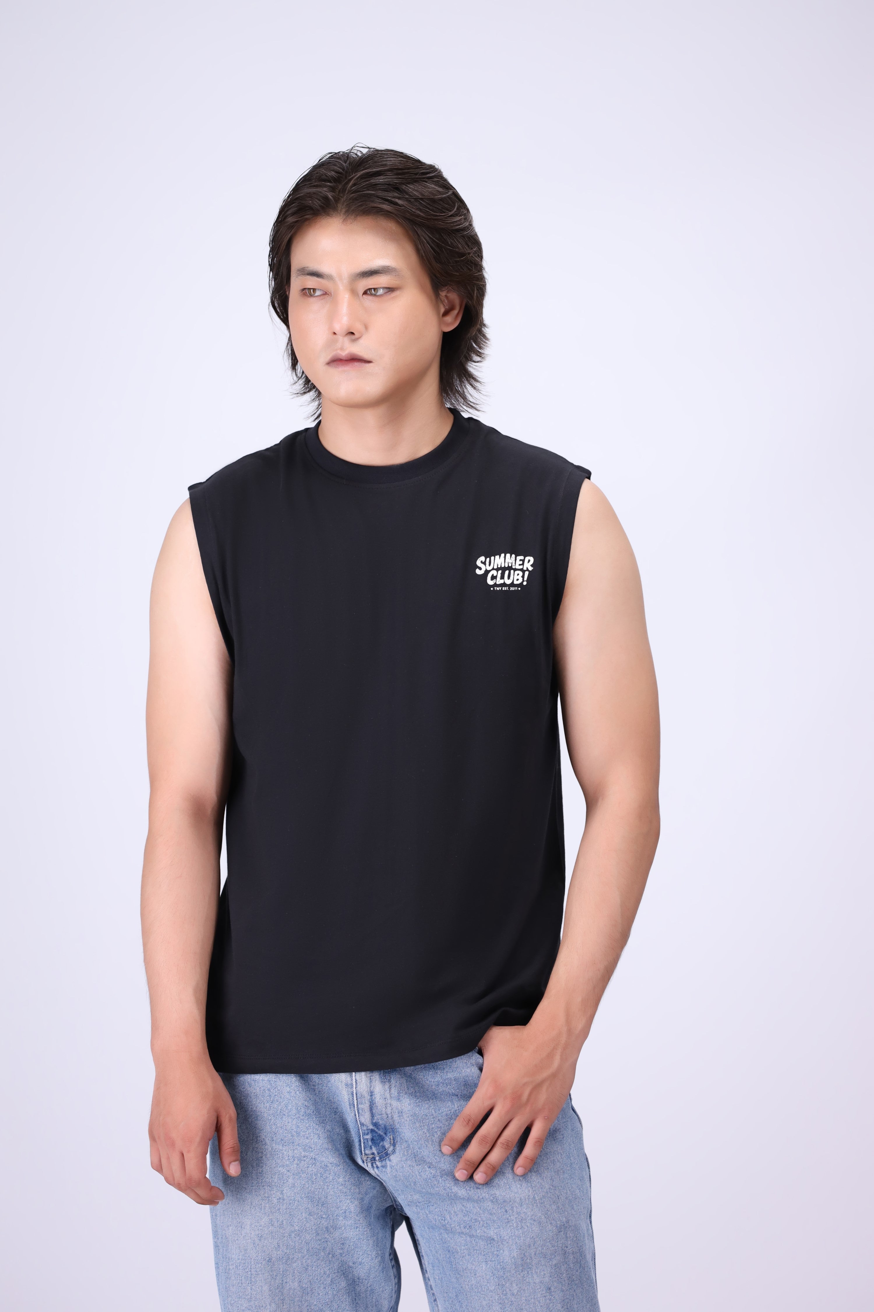 BLACK RELAXED FIT TANK T-SHIRT