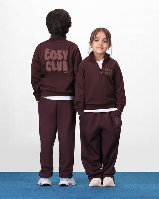 Cosy Club Mock Neck 1/4 Co-ord Set - Brown