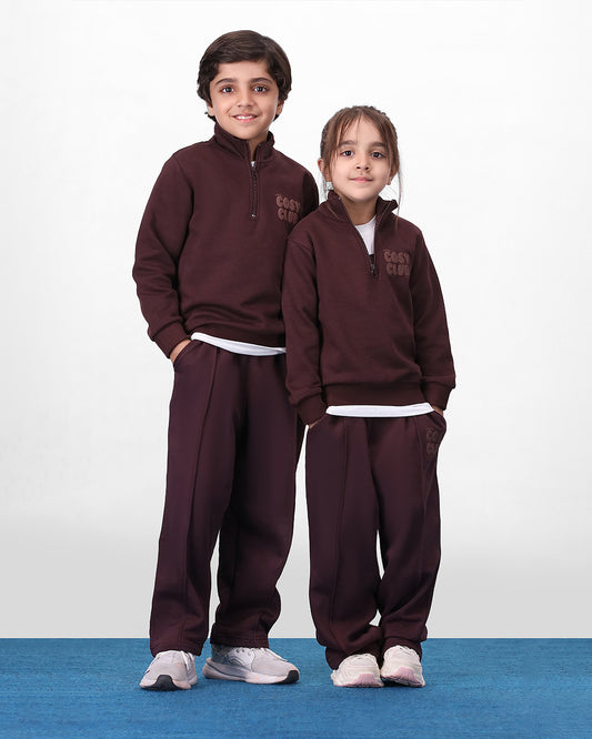 Cosy Club Mock Neck 1/4 Co-ord Set - Brown