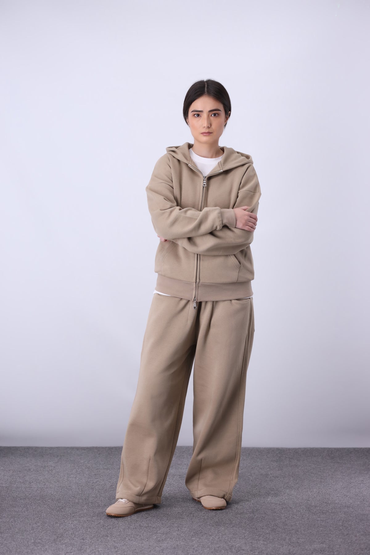 Core Fleece Zipper Co-Ord - Sand