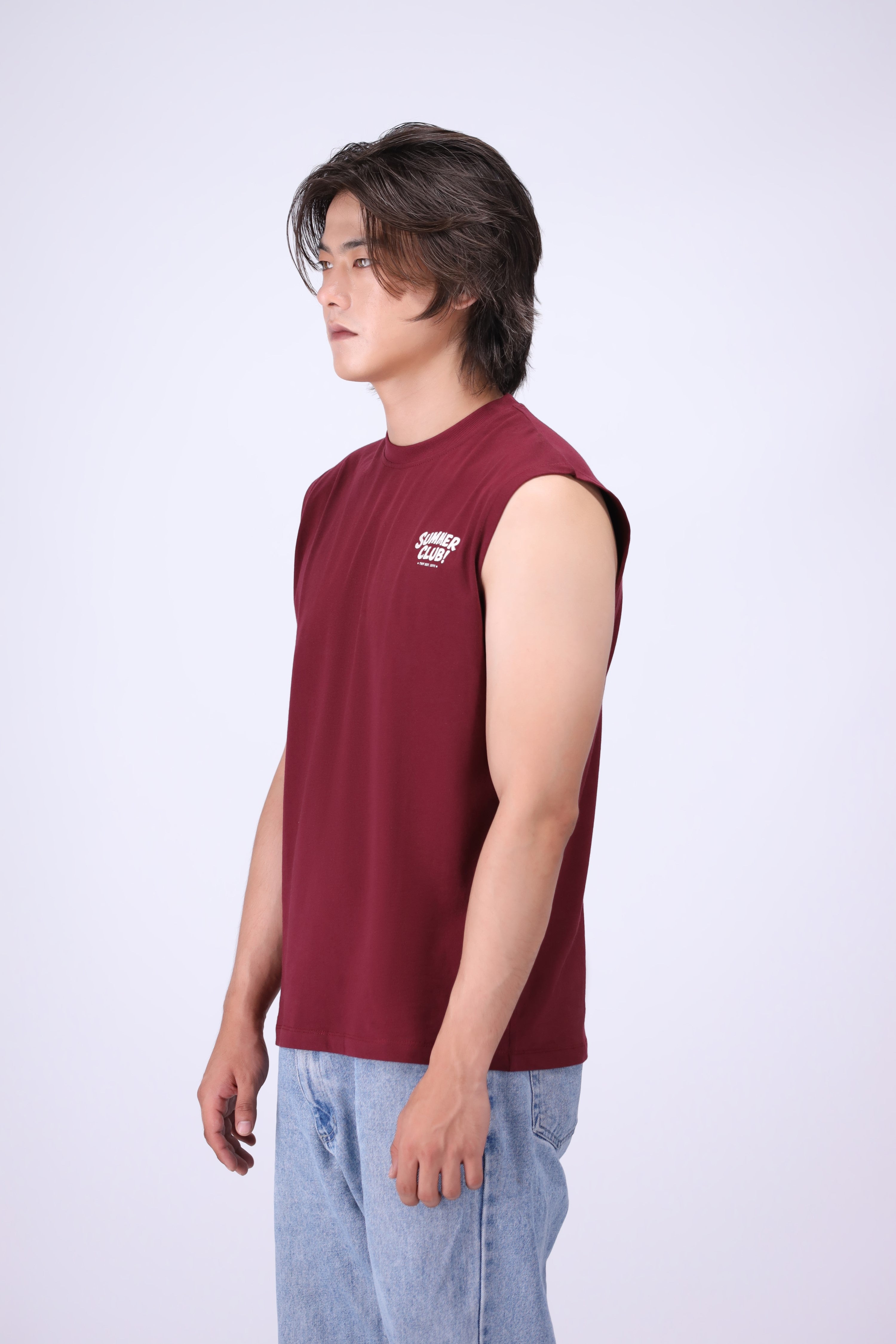 MAROON RELAXED FIT TANK T-SHIRT