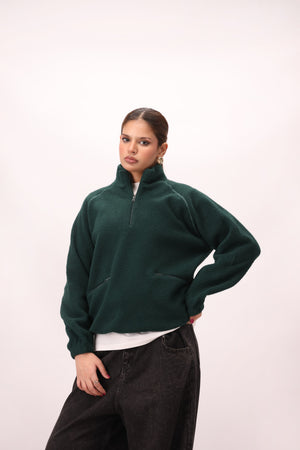 Sherpa Mock Neck ¼-Zip Unisex – Forest Green