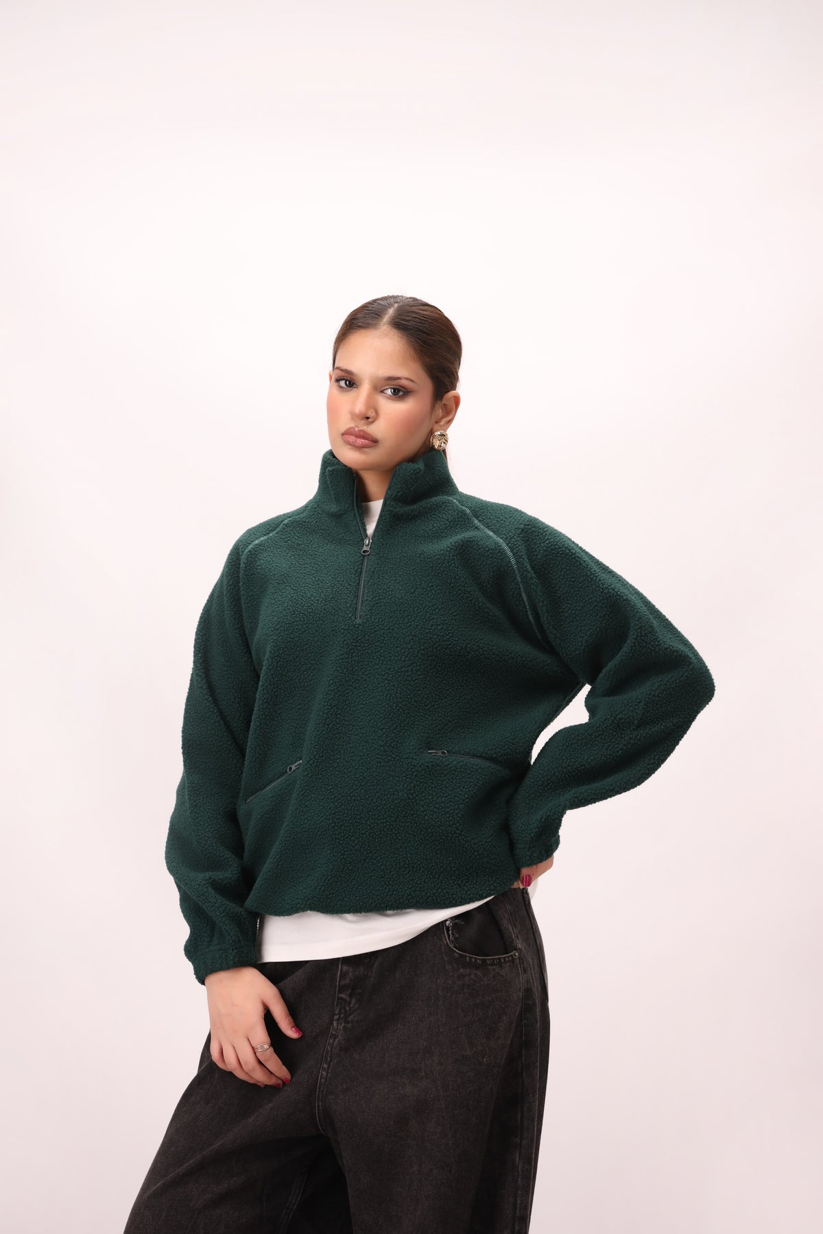 Sherpa Mock Neck ¼-Zip Unisex – Forest Green