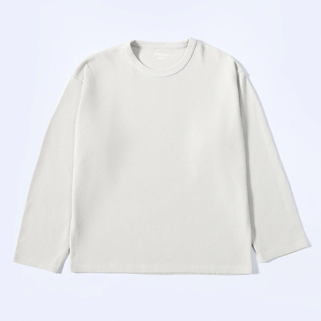 Beige Long Sleeve Waffle T-Shirt