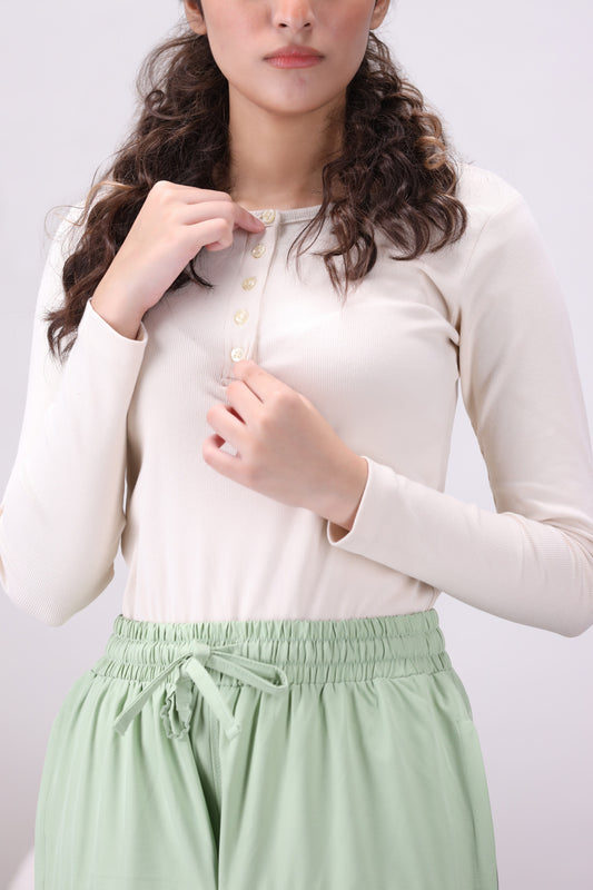 Off White Ribbed Women's Henley