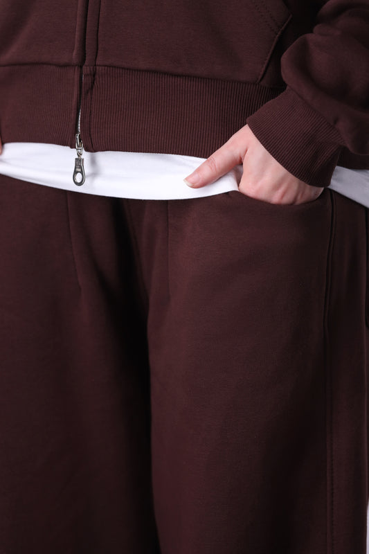 Core Fleece Zipper Co-Ord - Brown