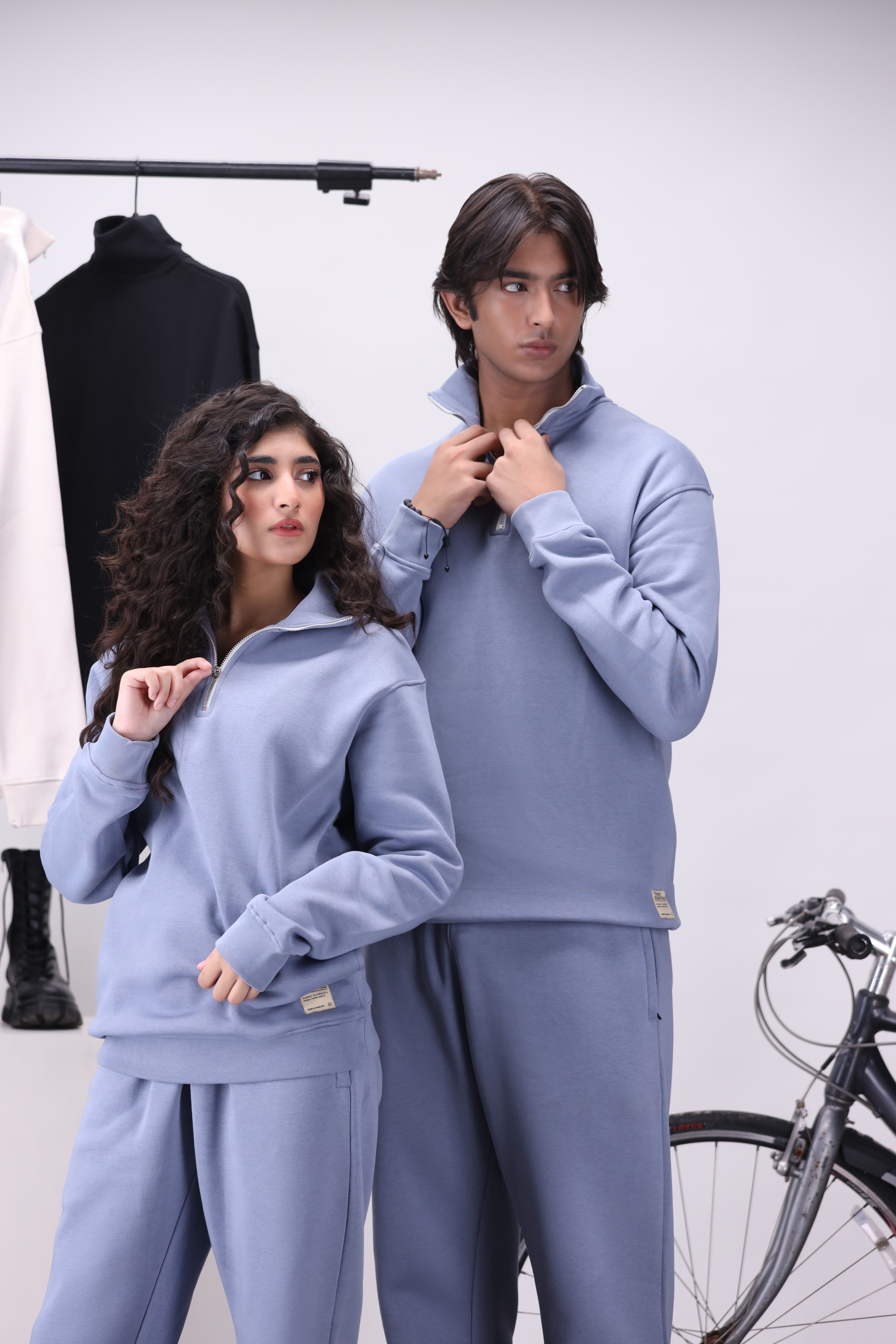 Powder Blue Mock Neck 1/4 Zipper Co-Ord Set