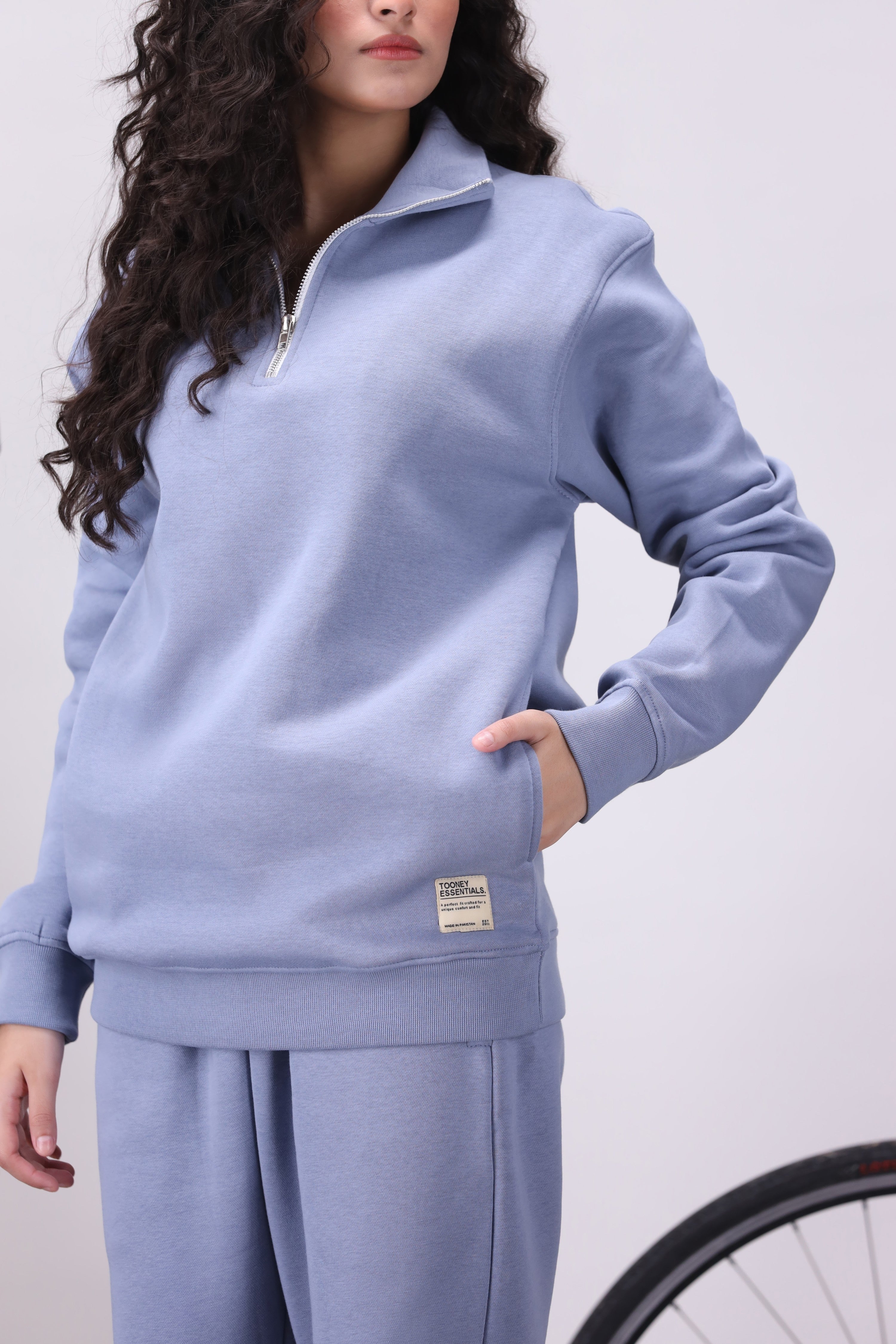Powder Blue Mock Neck 1/4 Zipper Co-Ord Set