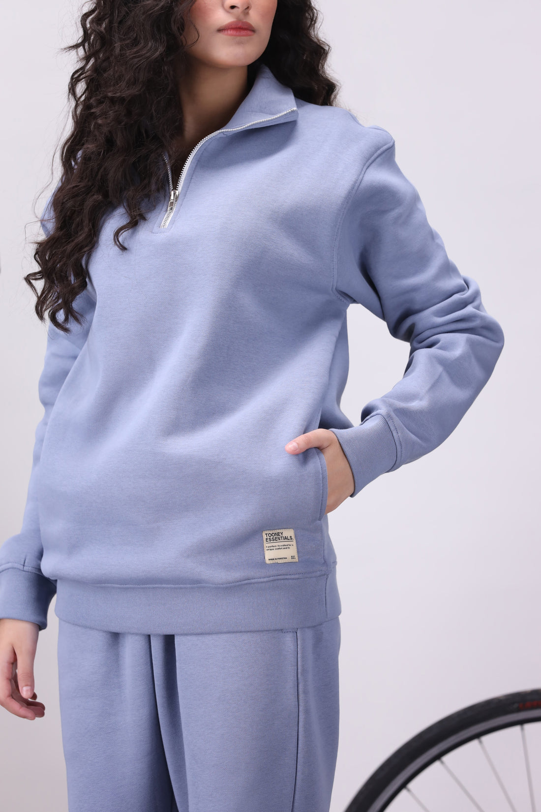 Powder Blue Mock Neck 1/4 Zipper Co-Ord Set