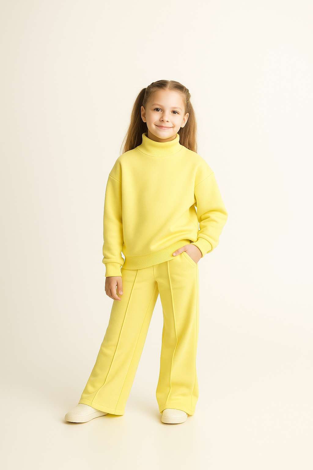 Lemon Yellow High Neck Fleece Set