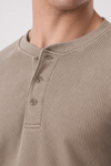 Waffle Knit Thermal Henley - Oat Melange