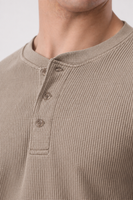 Waffle Knit Thermal Henley - Oat Melange
