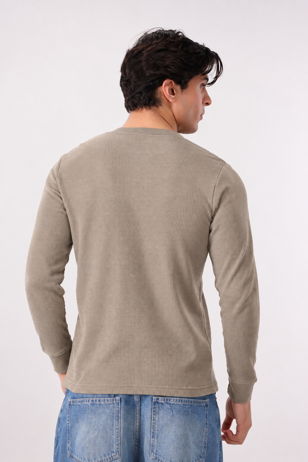 Waffle Knit Thermal Henley - Oat Melange