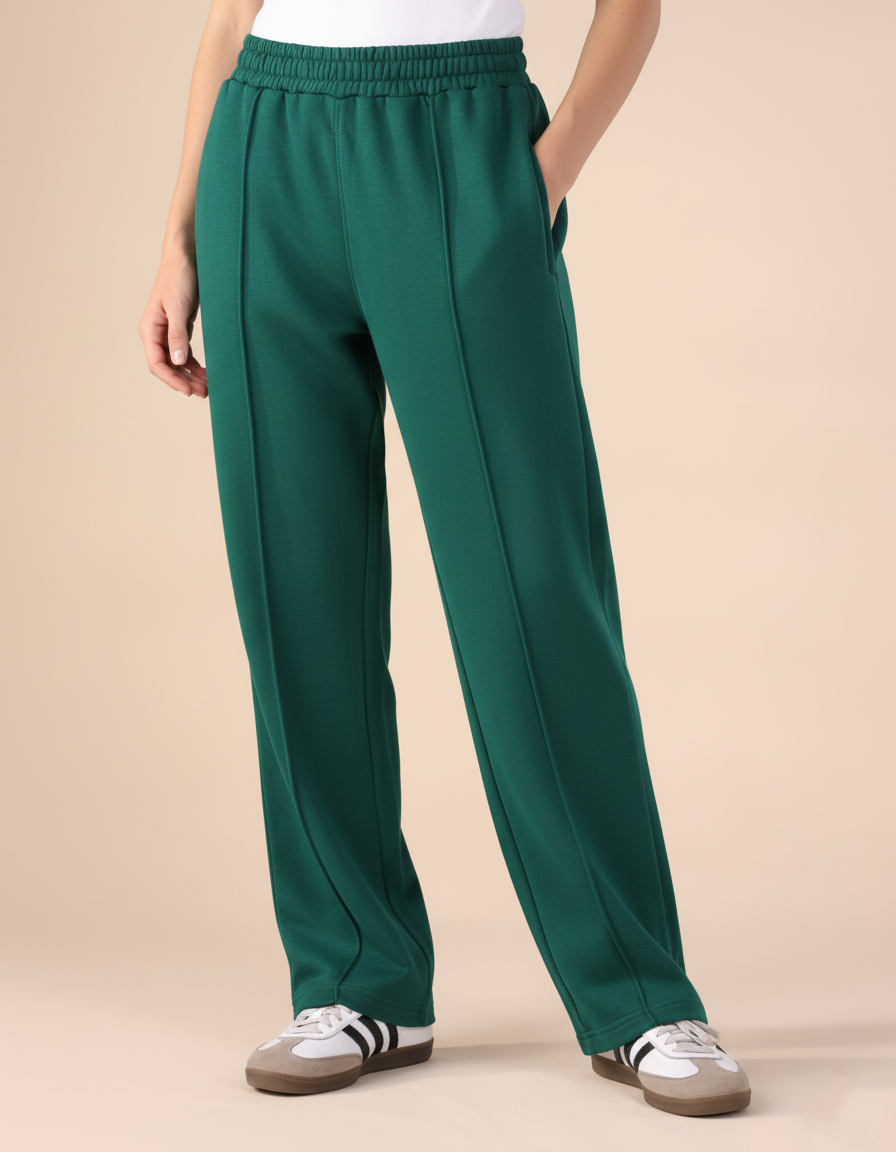 Green Essential Pleated Baggy Unisex Trousers
