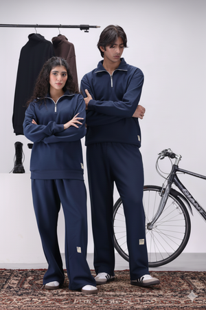 Navy Mock Neck 1/4 Zipper Co-Ord Set