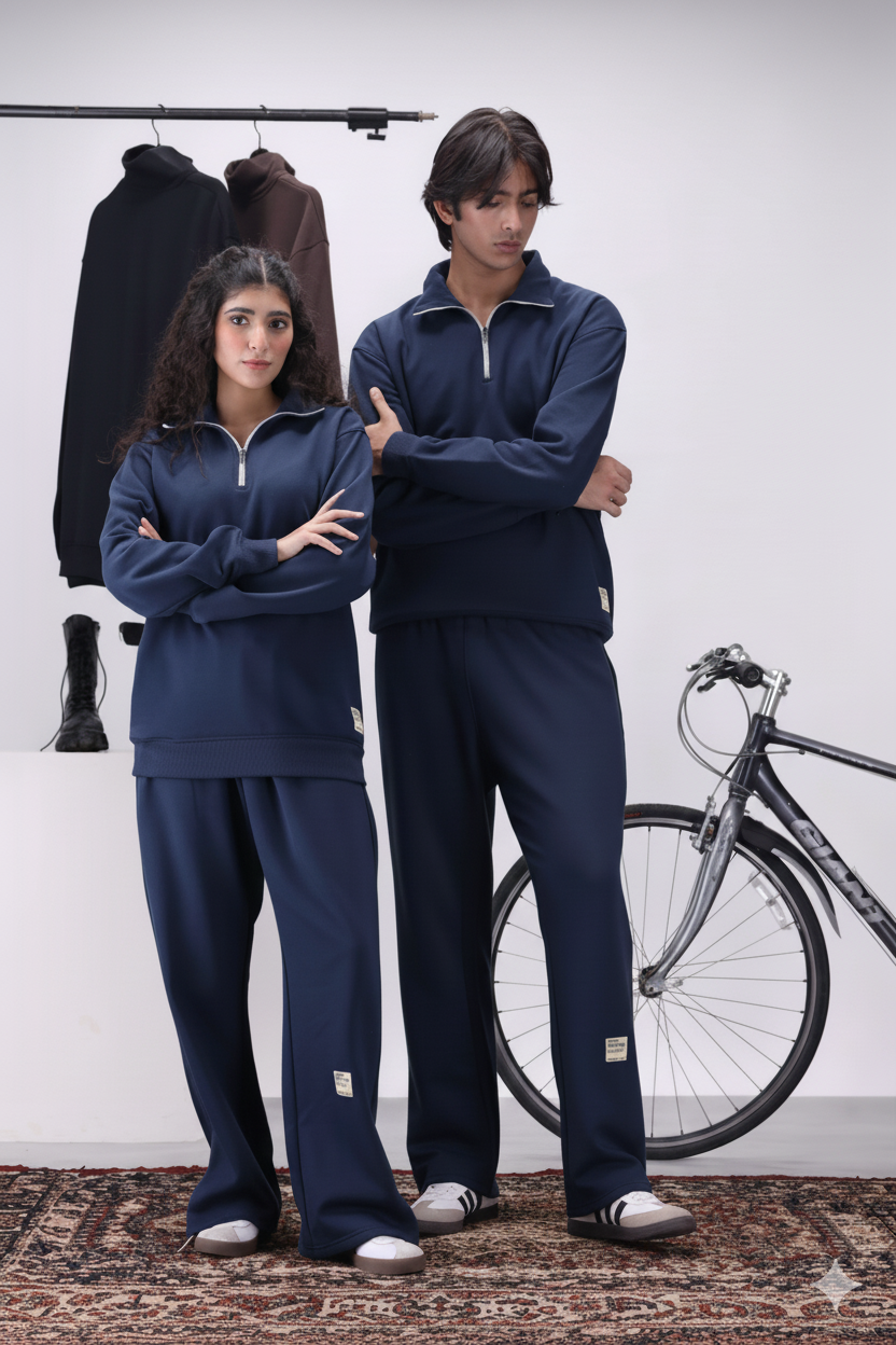 Navy Mock Neck 1/4 Zipper Co-Ord Set