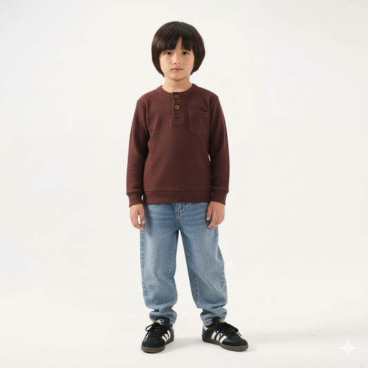 Maroon Waffle Knit Henley