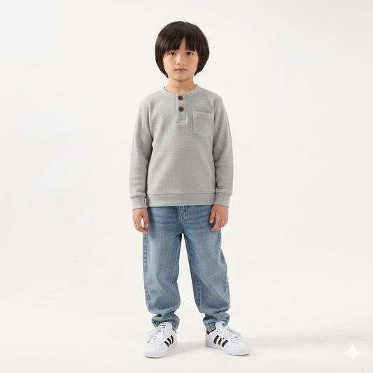 Grey Waffle Knit Henley