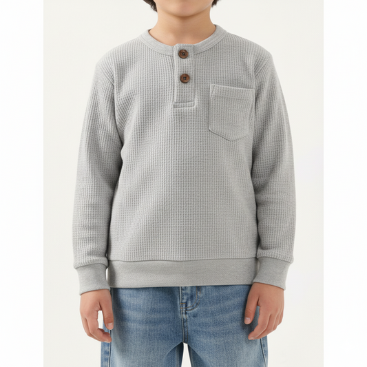 Grey Waffle Knit Henley