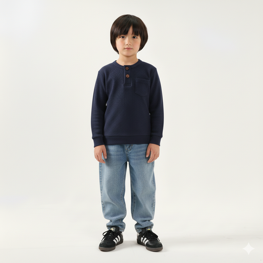 Navy Waffle Knit Henley