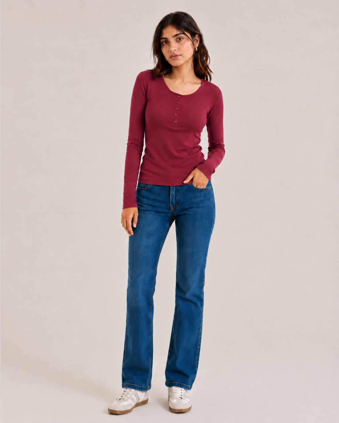 Go-to Henley Berry Maroon (Women)