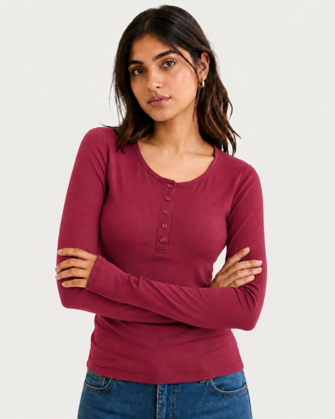 Go-to Henley Berry Maroon (Women)