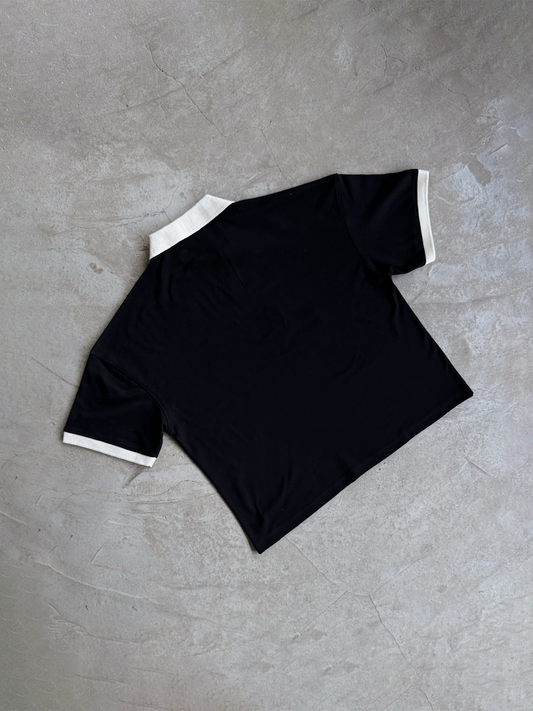 Creative Drop Shoulder Contrast Knit Polo