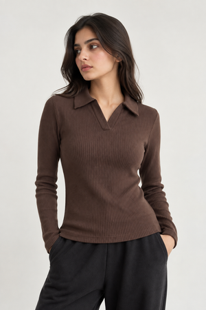 Brown Drop Needle Polo