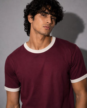 TNY Signature Unisex Ringer Tee – Burgundy/Cream
