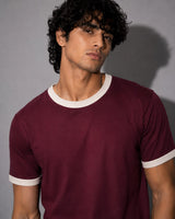 TNY Signature Unisex Ringer Tee – Burgundy/Cream