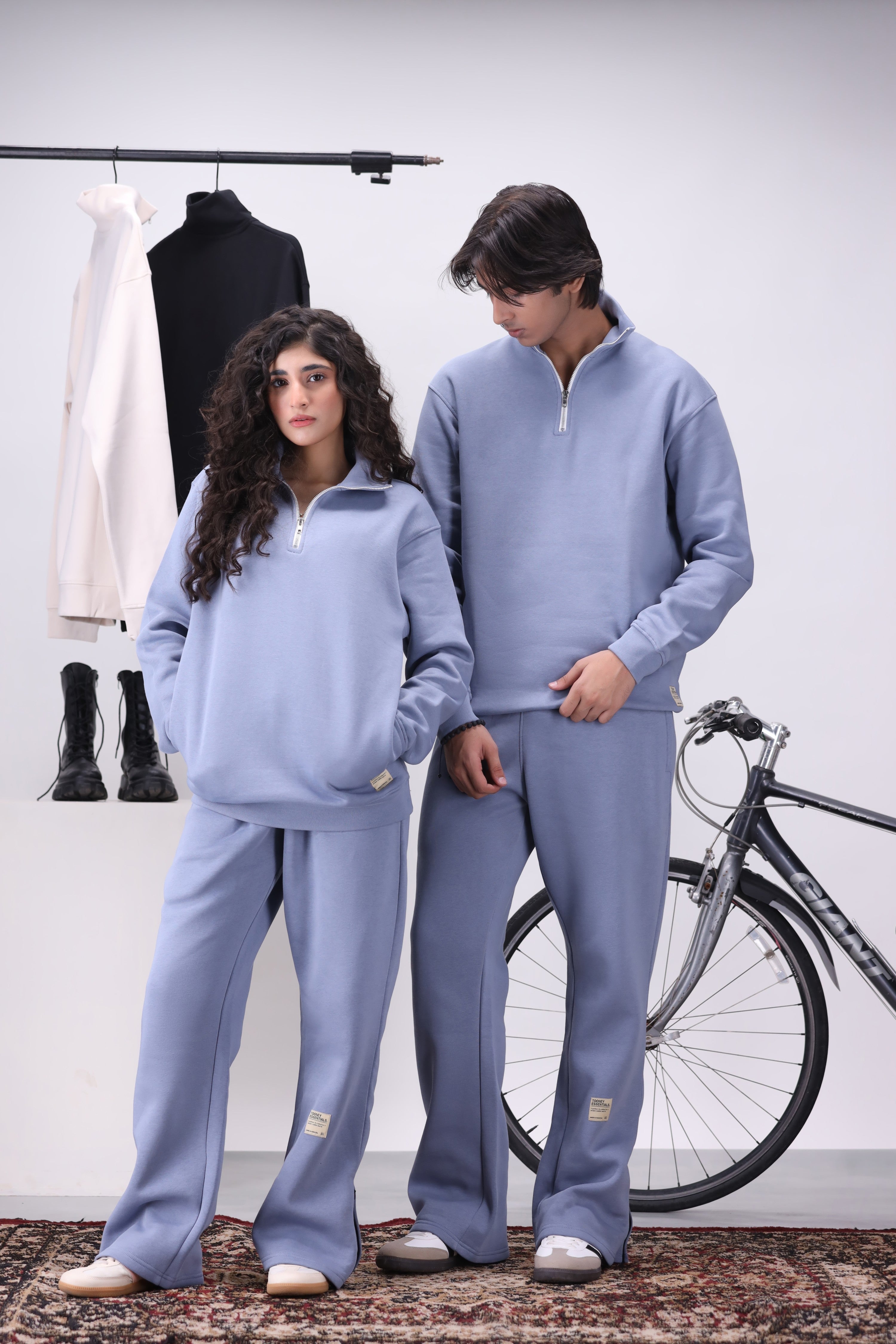 Powder Blue Mock Neck 1/4 Zipper Co-Ord Set