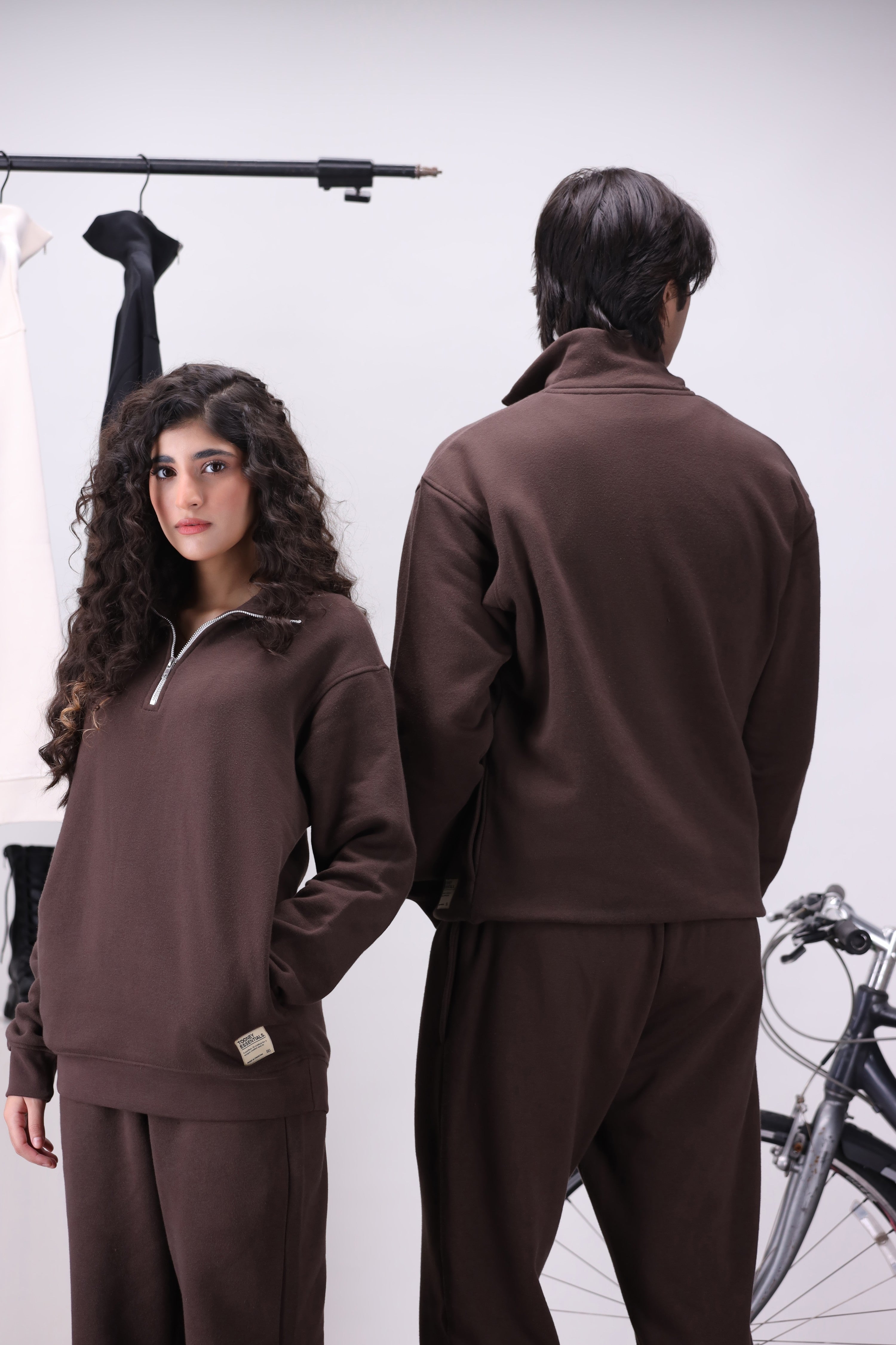 Brown Mock Neck 1/4 Zipper Co-Ord Set
