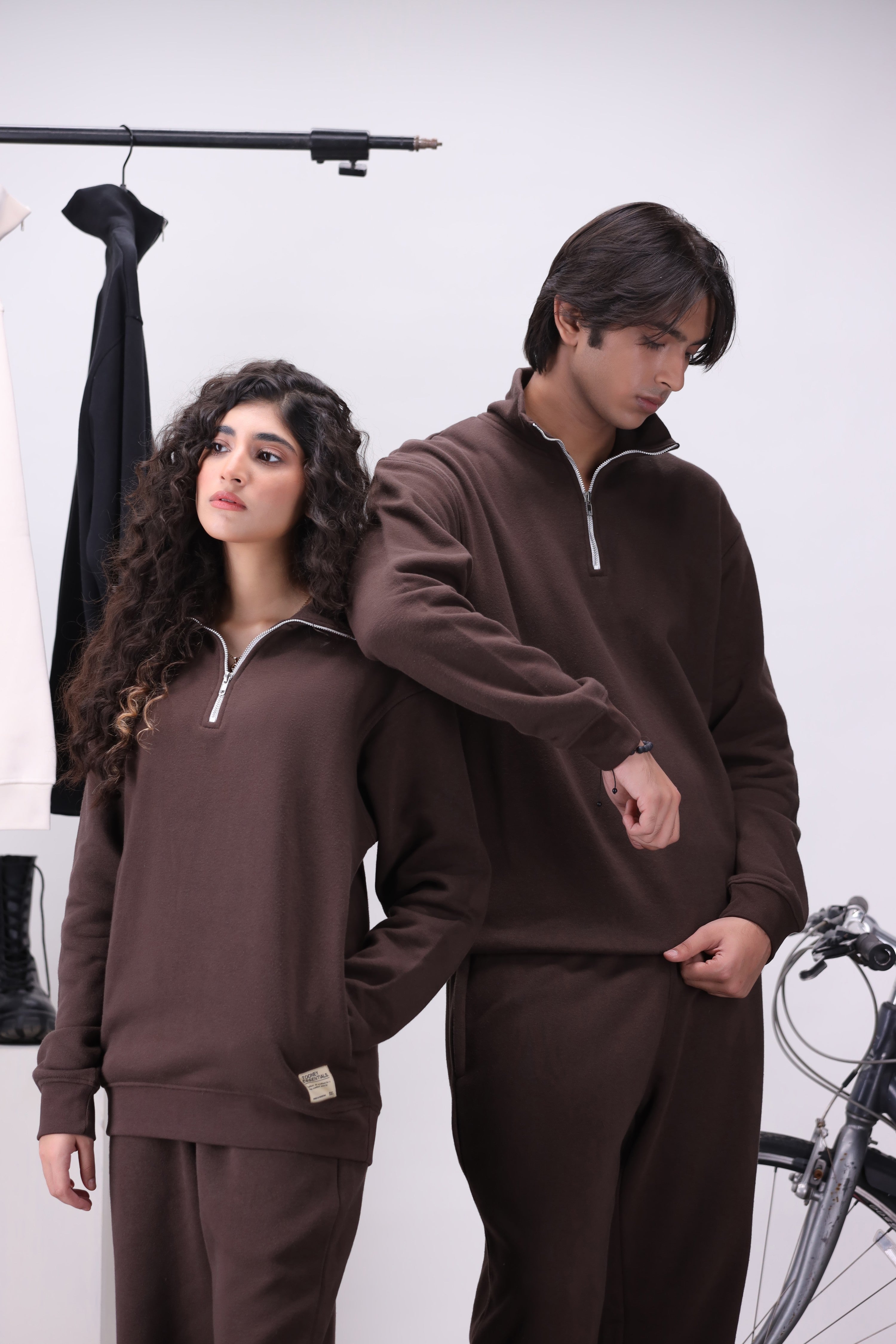 Brown Mock Neck 1/4 Zipper Co-Ord Set