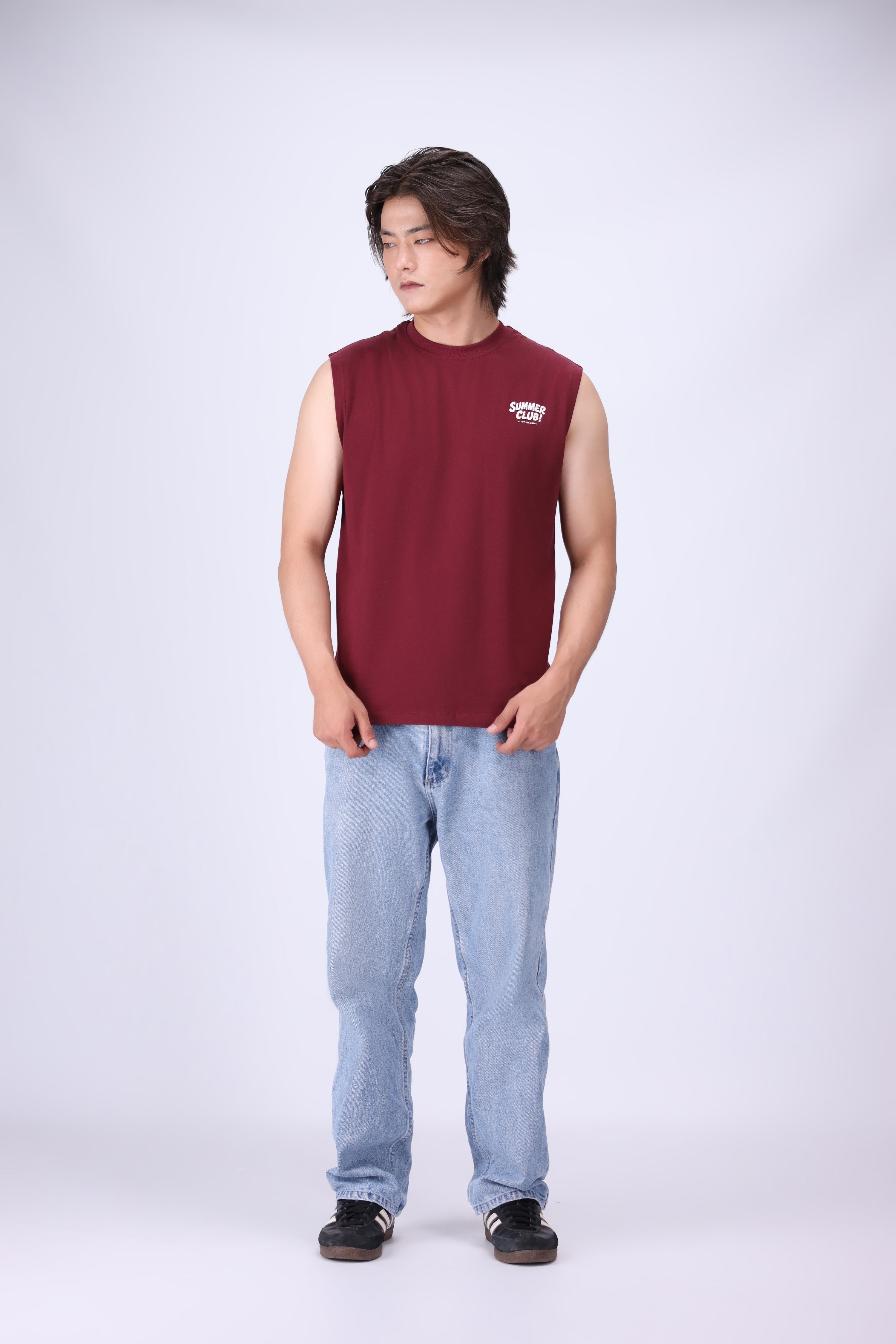 MAROON RELAXED FIT TANK T-SHIRT