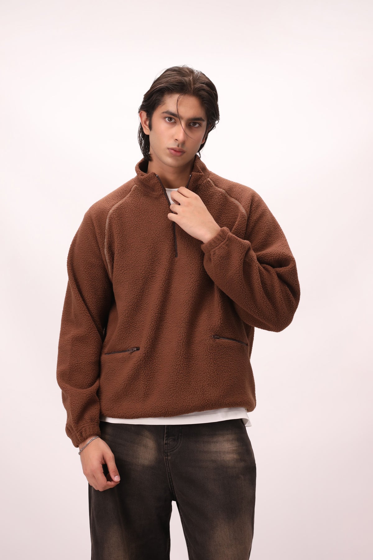 Sherpa Mock Neck ¼-Zip – Brown Teddy
