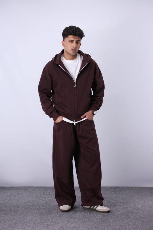 Core Fleece Zipper Co-Ord - Brown