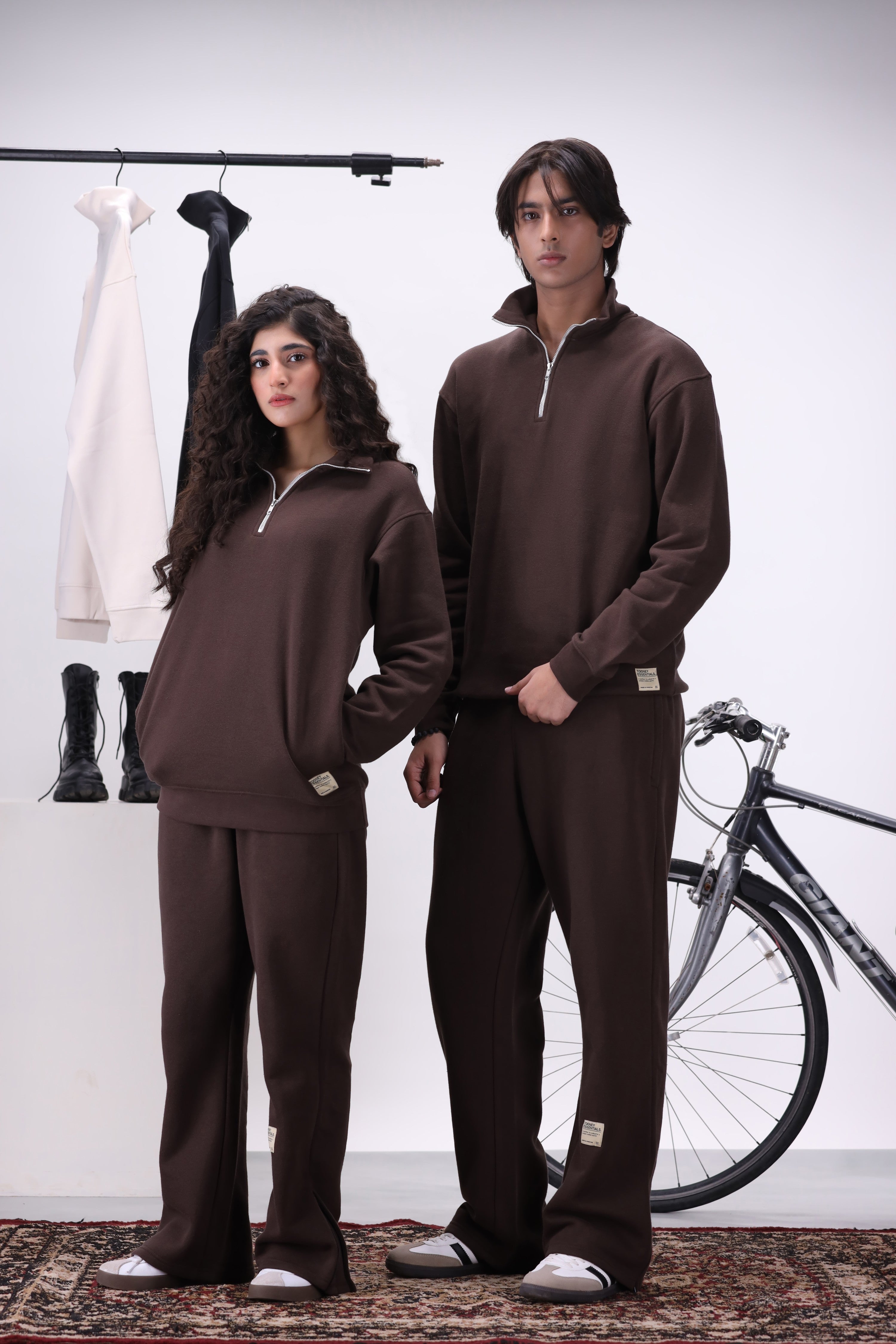 Brown Mock Neck 1/4 Zipper Co-Ord Set