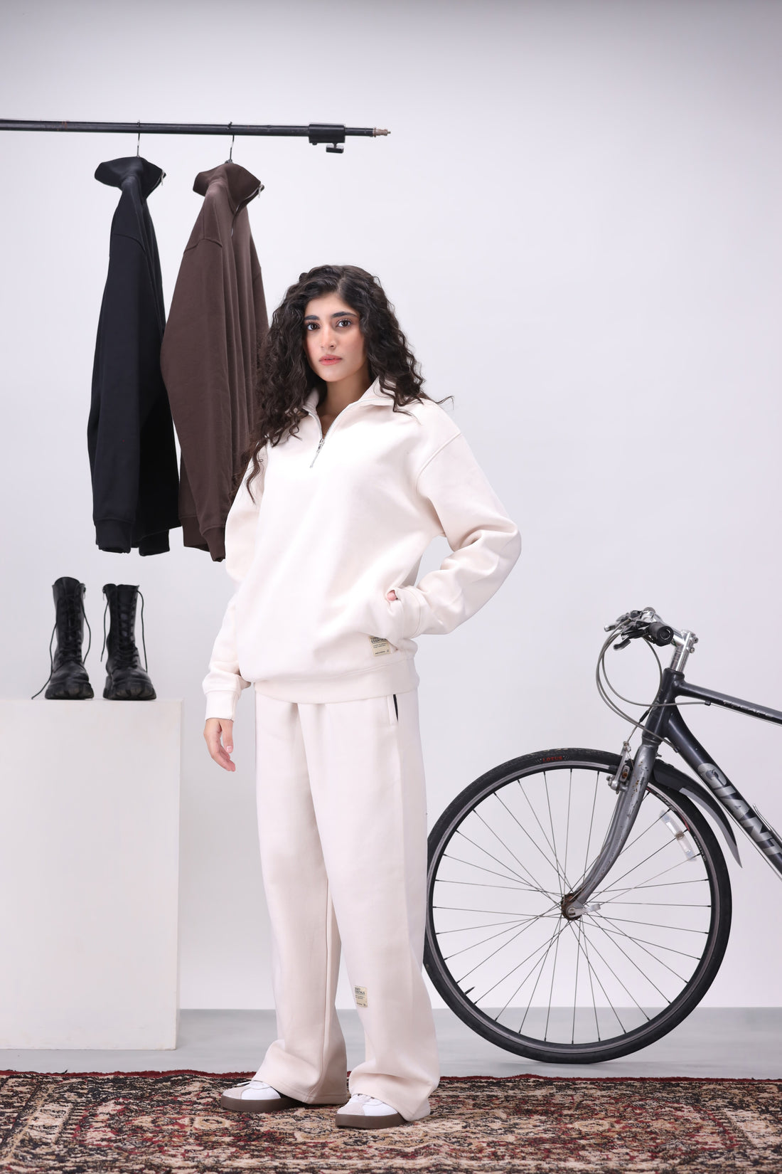 Off-White Mock Neck 1/4 Zipper Co-Ord Set