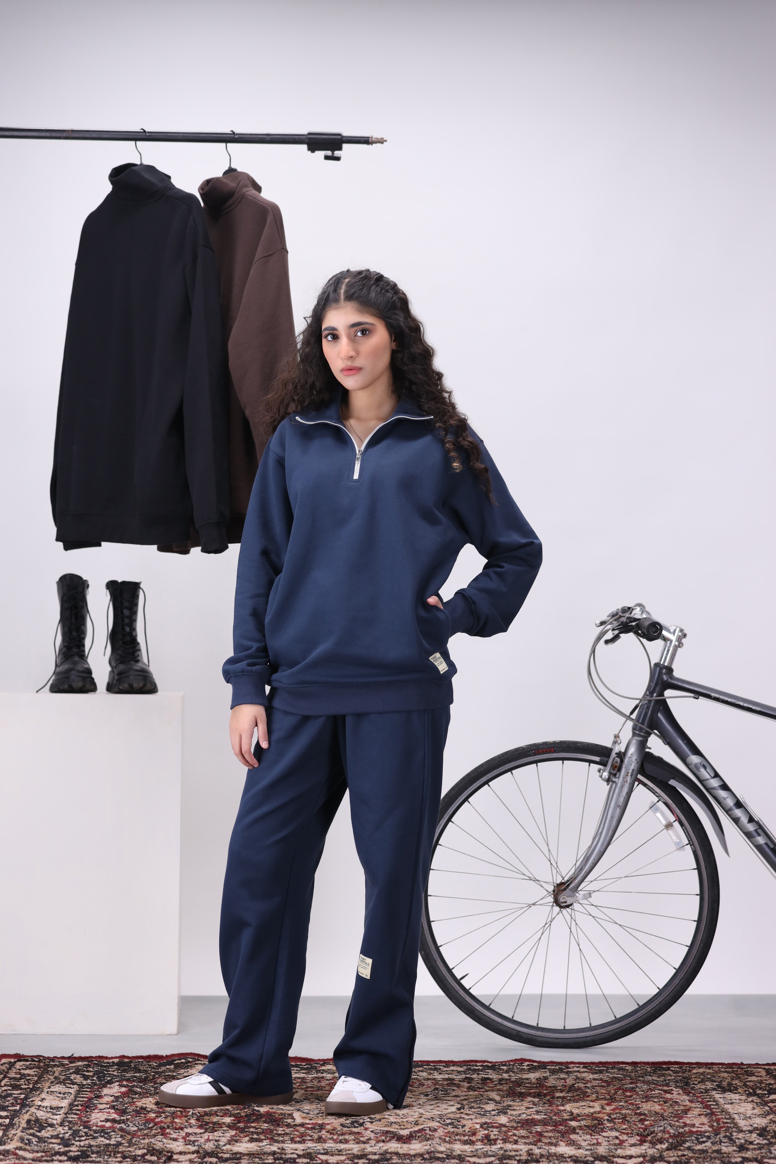 Navy Mock Neck 1/4 Zipper Co-Ord Set