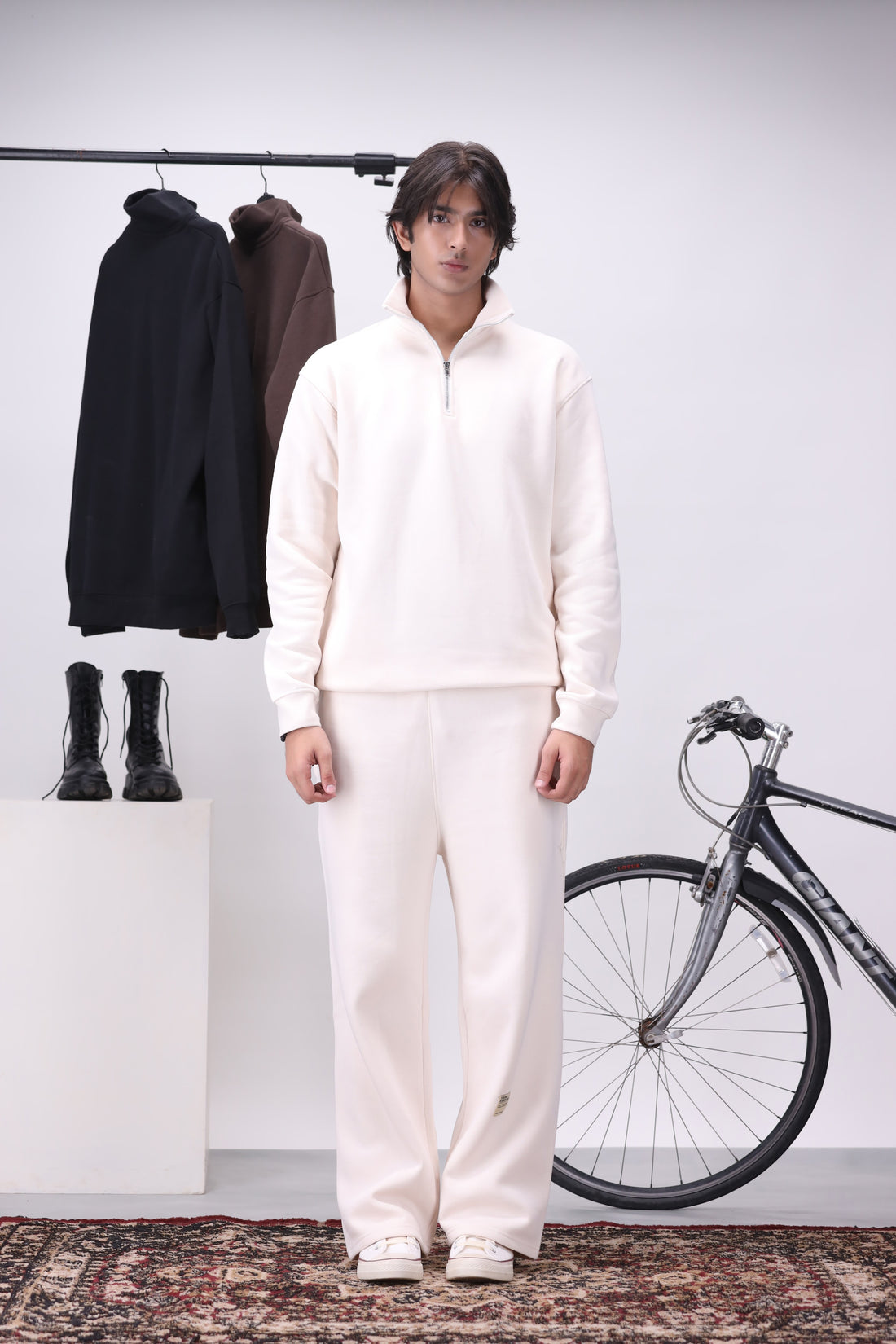 Off-White Mock Neck 1/4 Zipper Co-Ord Set