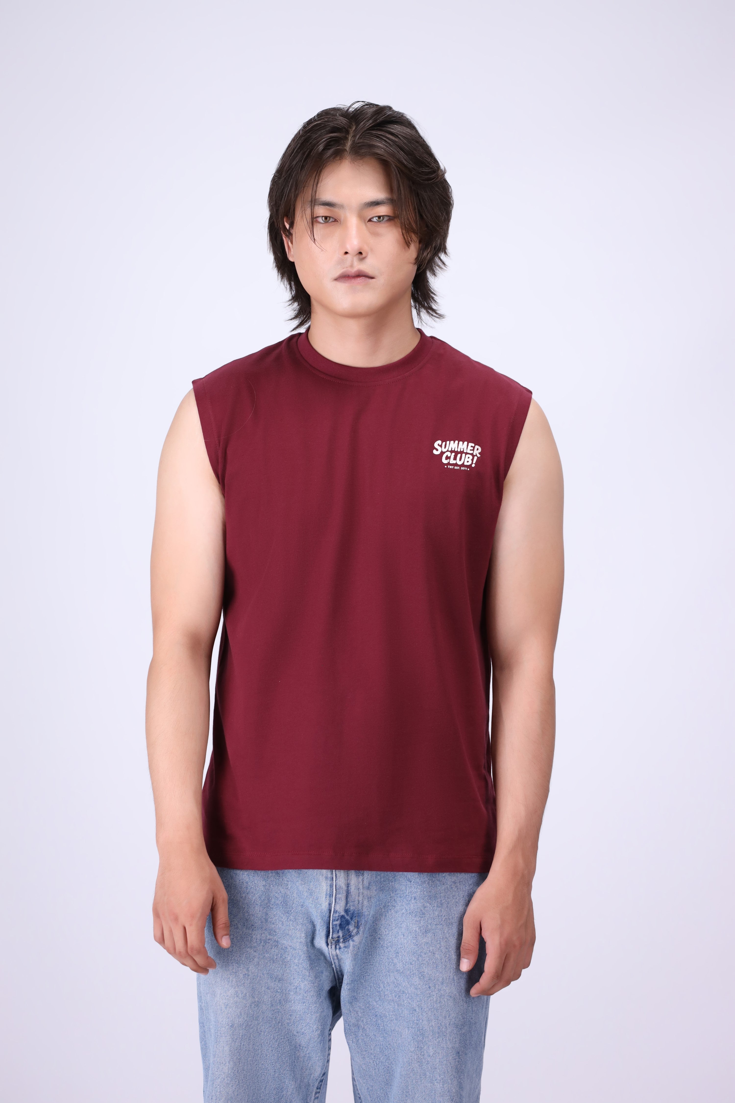 MAROON RELAXED FIT TANK T-SHIRT
