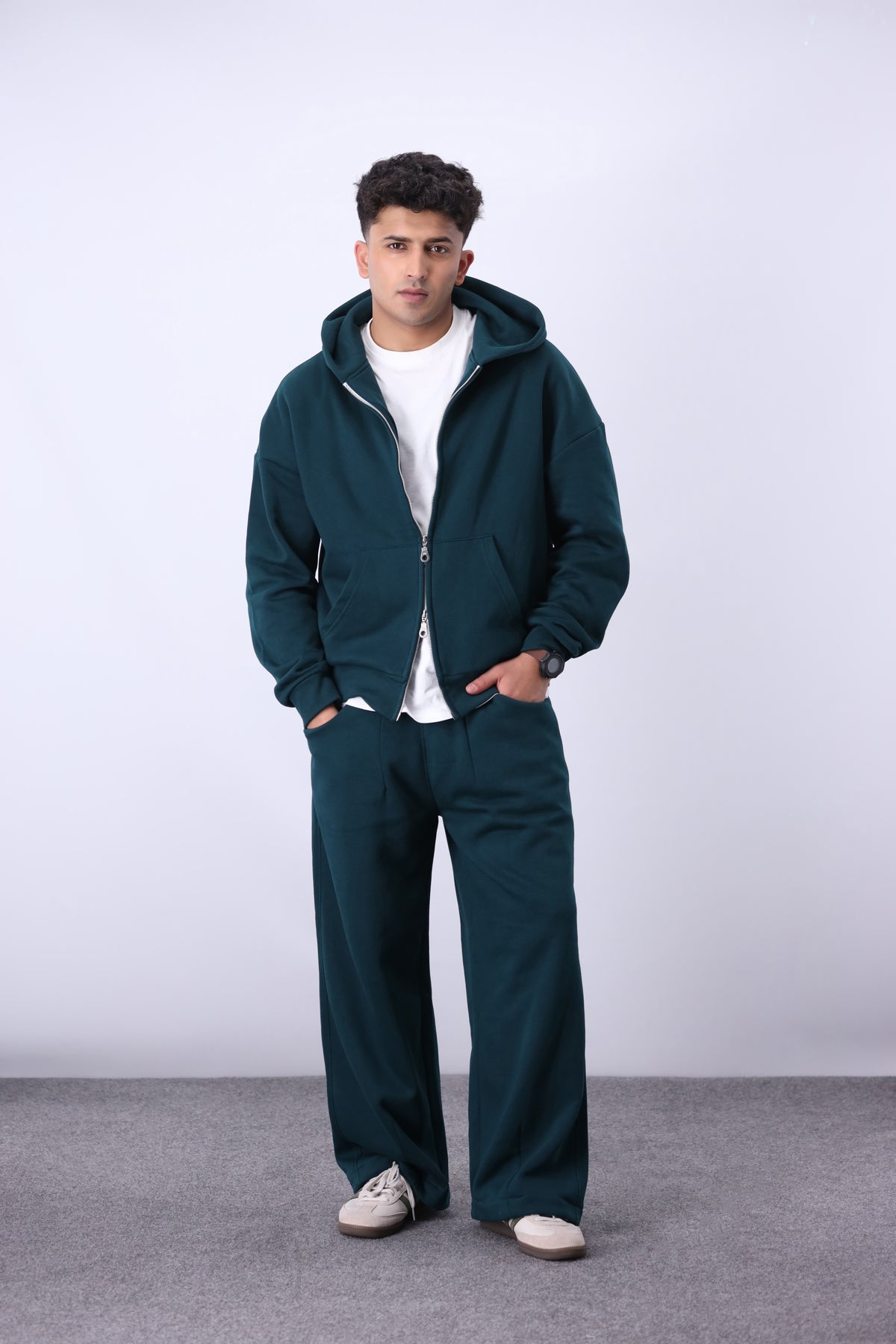 Core Fleece Zipper Co-Ord - Forest Green