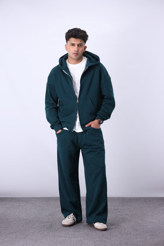 Core Fleece Zipper Co-Ord - Forest Green