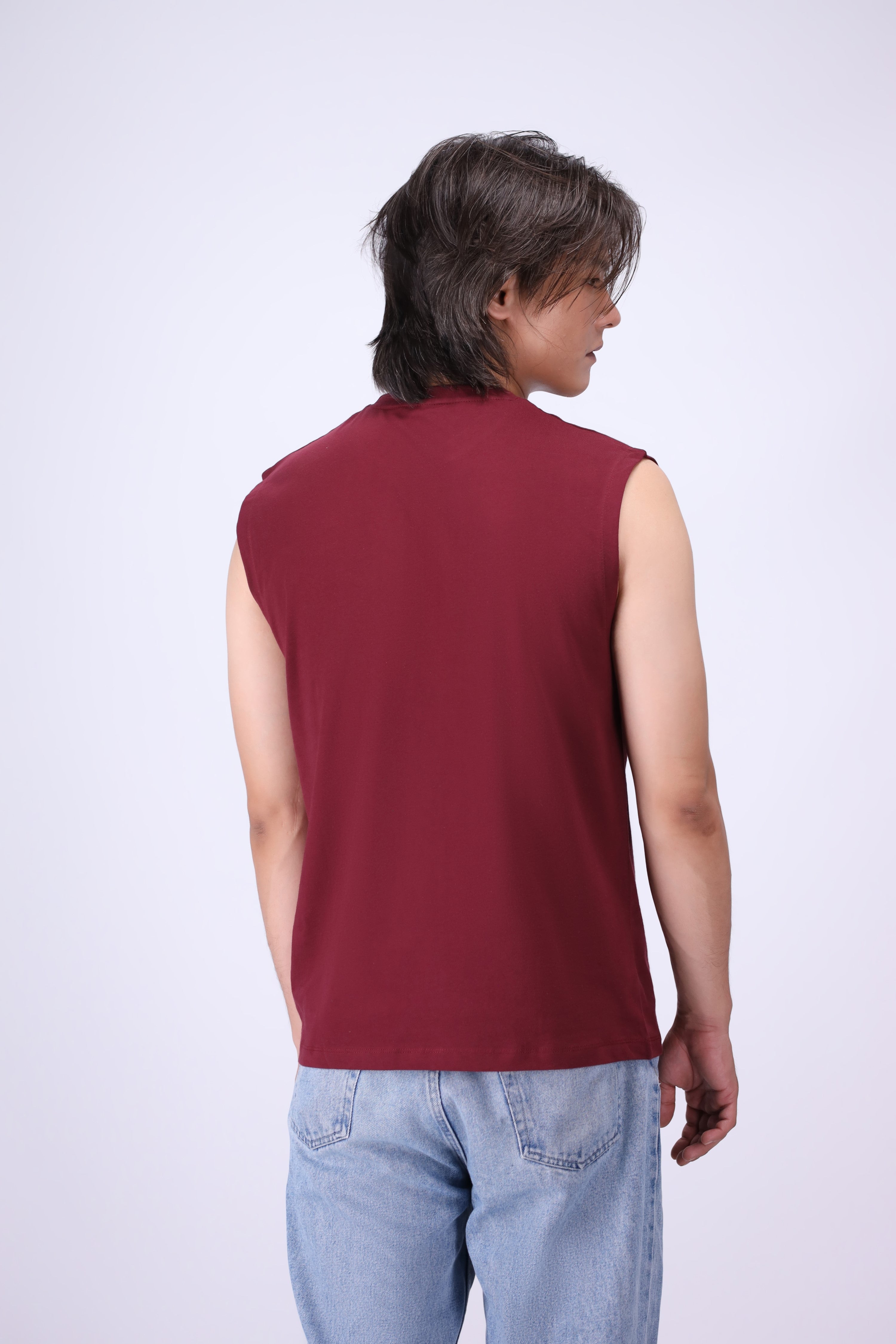 MAROON RELAXED FIT TANK T-SHIRT