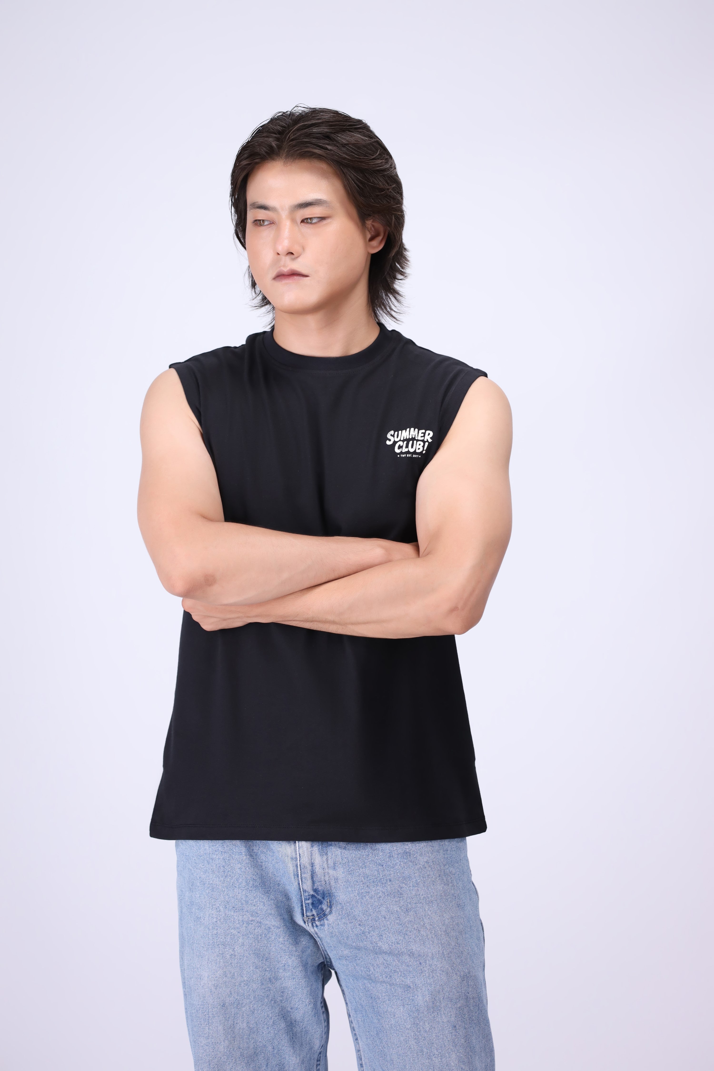 BLACK RELAXED FIT TANK T-SHIRT