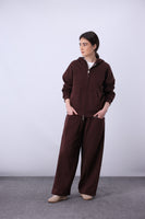 Core Fleece Zipper Co-Ord - Brown