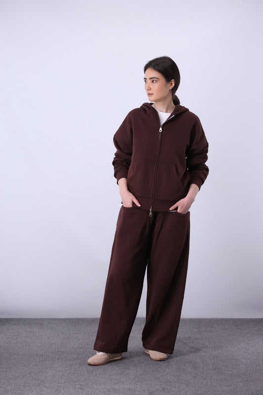 Core Fleece Zipper Co-Ord - Brown