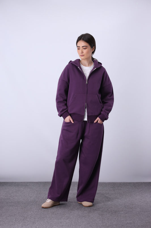 Core Fleece Zipper Co-Ord - Plum