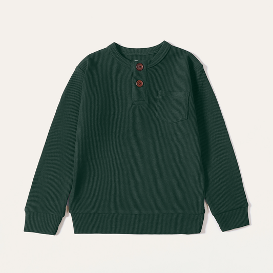 Green Waffle Knit Henley