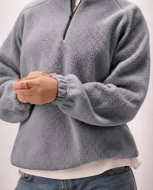 Sherpa Mock Neck ¼-Zip Unisex – Silver Frost